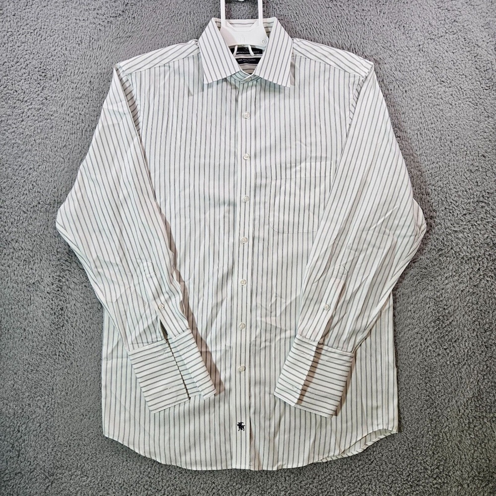 Hart Schaffner Marx Dress Shirt Men 15.5-33 - French Cuff - Pima Button Striped